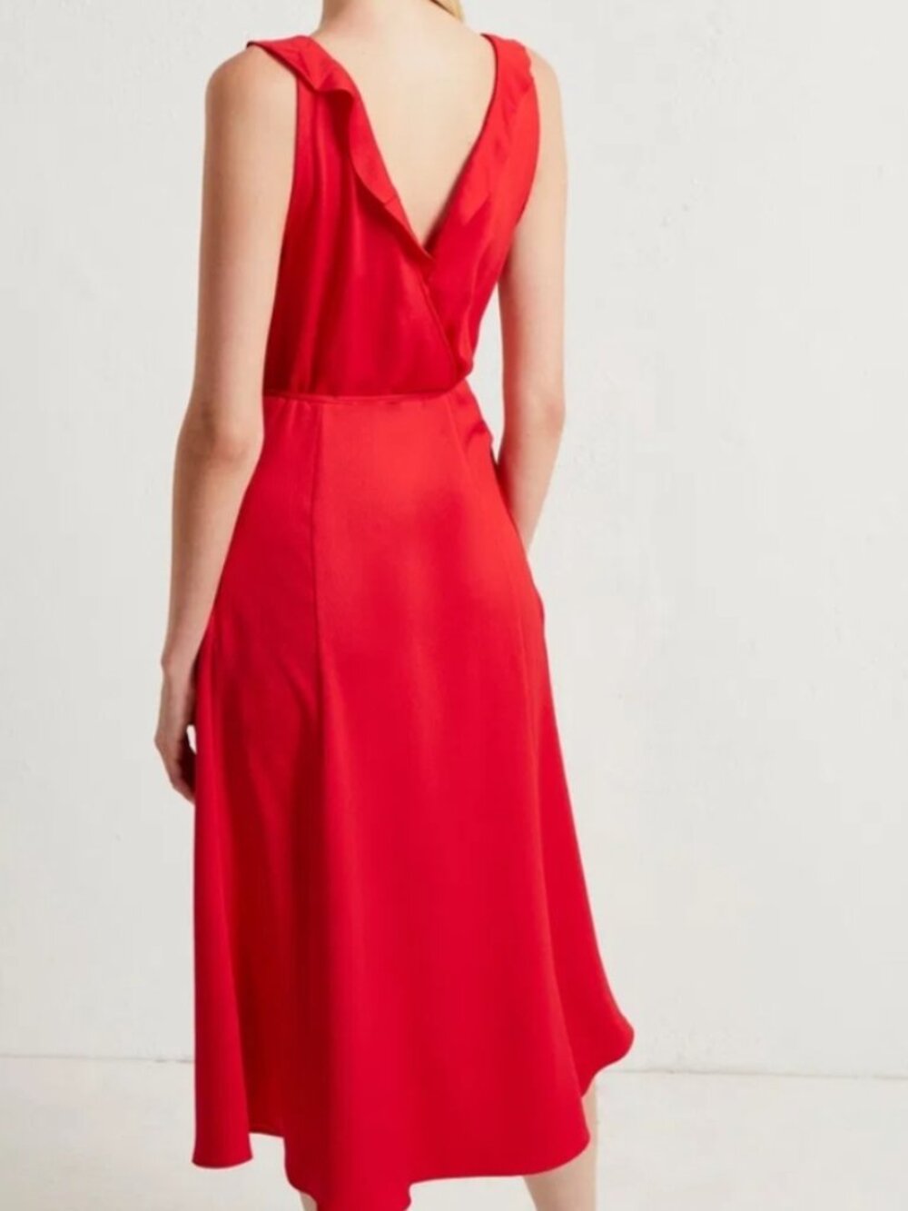 French Connection Maudie Drape Wrap Cocktail Dress Red Asymmetric Sz 2 - Picture 2 of 15